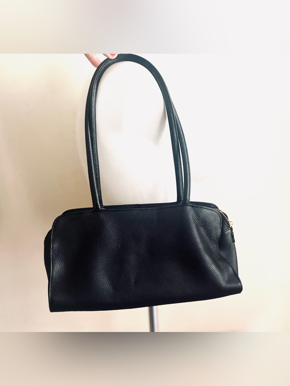 KATTEE Black pebbled genuine leather double strap shoulder hobo bag Y2K